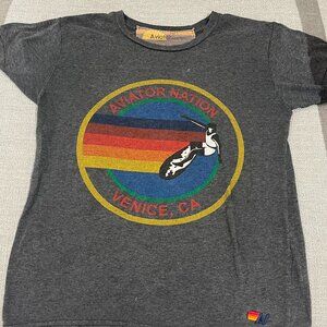 Aviator Nation Gray Tee with Rainbow Logo